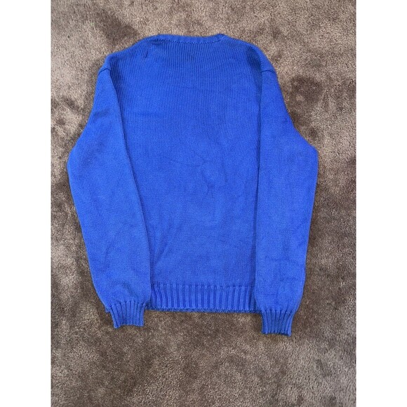 Vintage Polo Ralph Lauren Cotton Blue Knit Sweater Large Crewneck Orange Logo - Picture 4 of 4